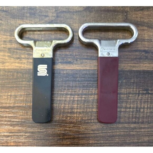 Vintage Italian Metal 2 Prong Cork Extractor Set/2 - Black & Burgundy Handles - Picture 1 of 8